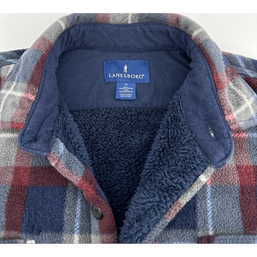 Lanesboro Men's Fleece Lined Shirt Jacket XL Plaid Blue Red Sherpa‎ Outdoor